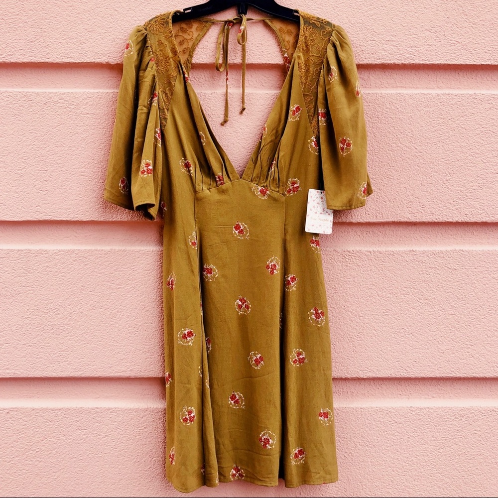 Free people olive/mustard floral dress